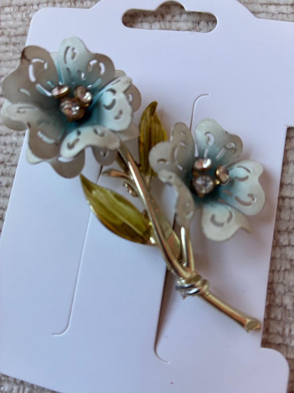 Vintage 1960s Blue Enamel Flower Brooch | Robin's Egg Blue Floral Spray Pin - Picture 5 of 5